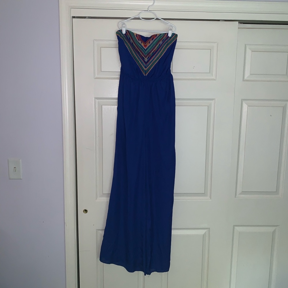 royal blue rainbow tribal detail jumpsuit